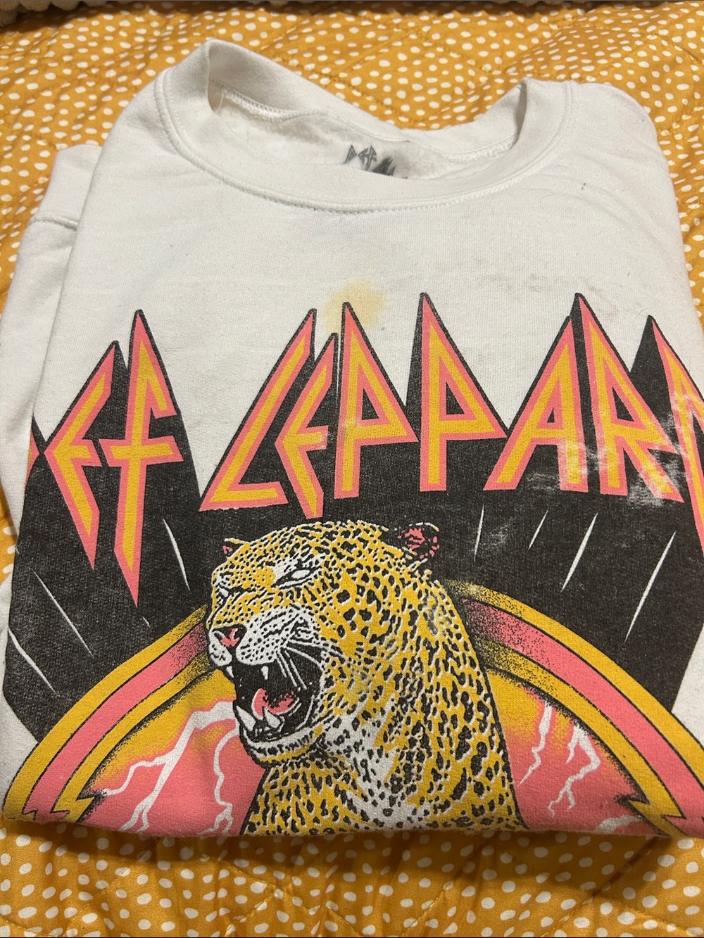 Def Leppard Graphic Tee - White with Yellow & Pink Leopard Design